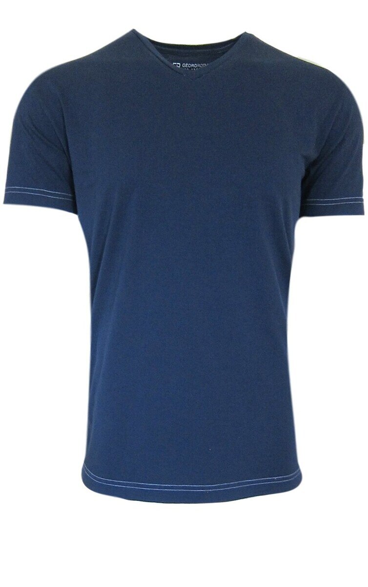 Luxury V Neck Short Sleeves Pima Cotton Mens T-Shirt TVSS-5401 Indigo Garment Dyed