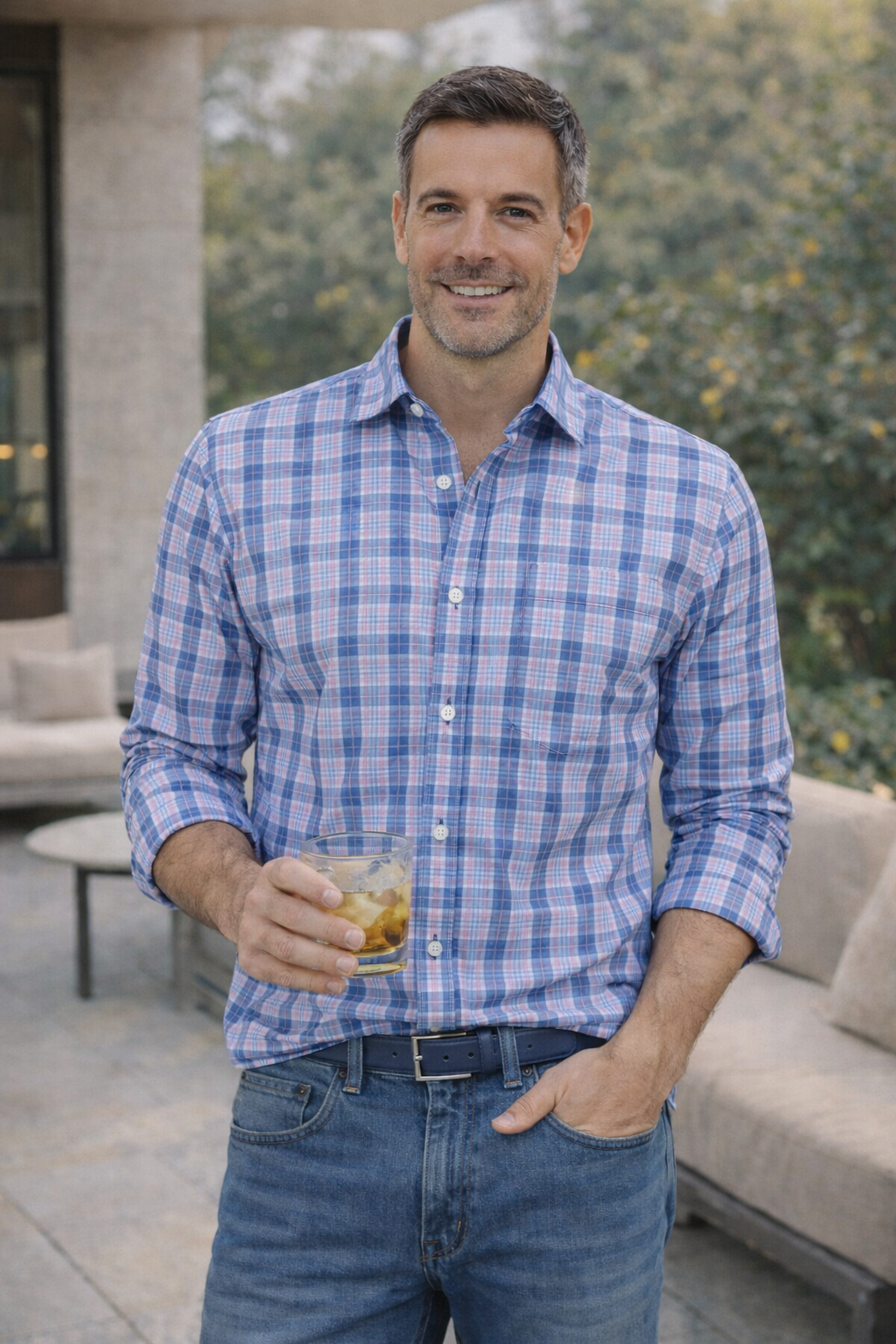 Georg Roth Los Angeles - 25012 Long Sleeve Shirt Blue & Pink Plaid