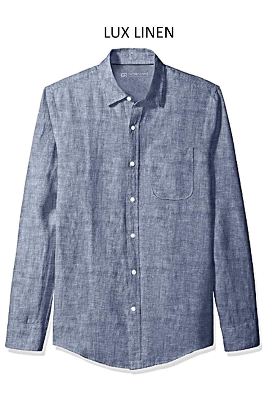 Georg Roth Los Angeles long sleeve button up Men Shirt Denim Blue Linen