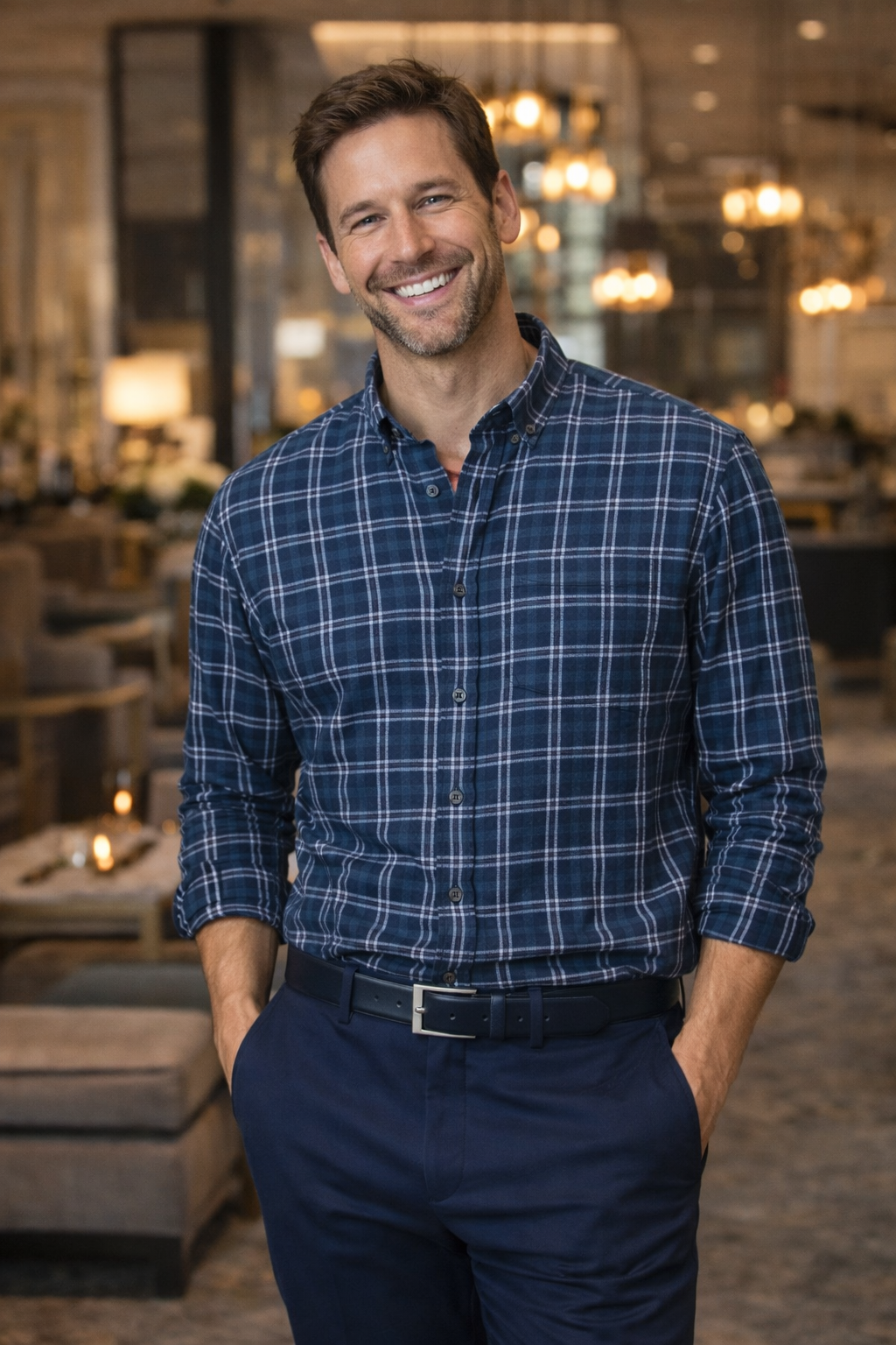 Georg Roth Los Angeles - 25068-Long Sleeve Shirt - NAVY GREEN PLAID