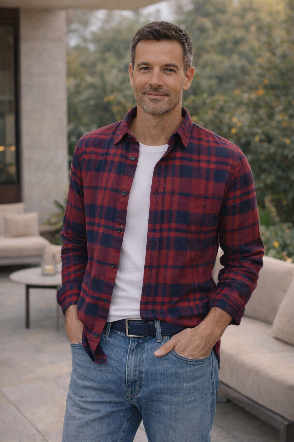 Georg Roth Los Angeles - 25073 Long Sleeve Shirt - Red & Navy Plaid Flannel