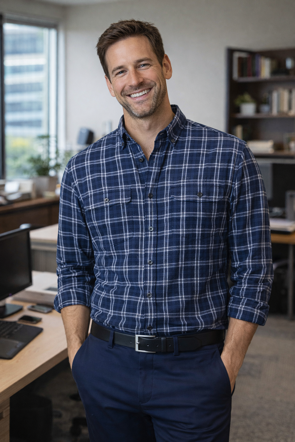 Georg Roth Los Angeles - 25079 Mens Long Sleeves Shirt - Navy-Gray Cotton Flannel Shirt