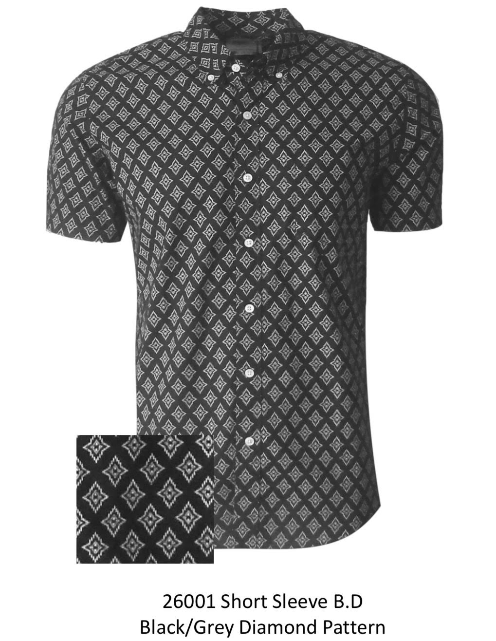 Georg Roth Los Angeles 26001 short sleeve button up Men Shirt Black Grey Diamond Pattern