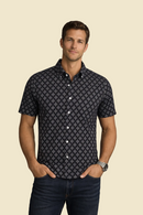 Georg Roth Los Angeles 26001 short sleeve button up Men Shirt Black Grey Diamond Pattern