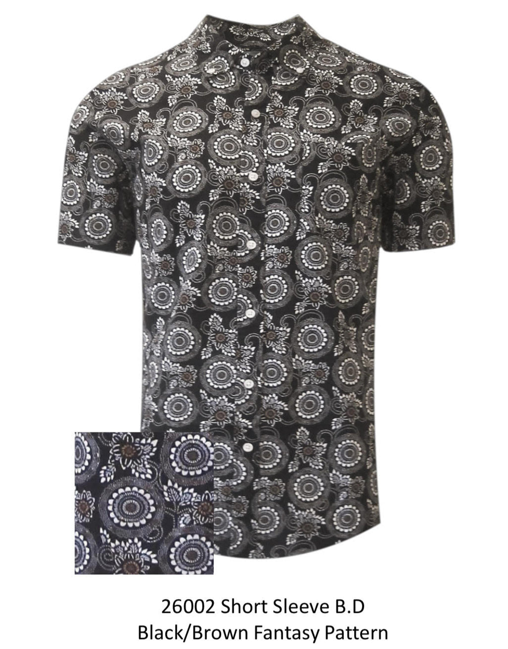 Georg Roth Los Angeles  26002 short sleeve button up Men Shirt Black Brown Fantasy Pattern