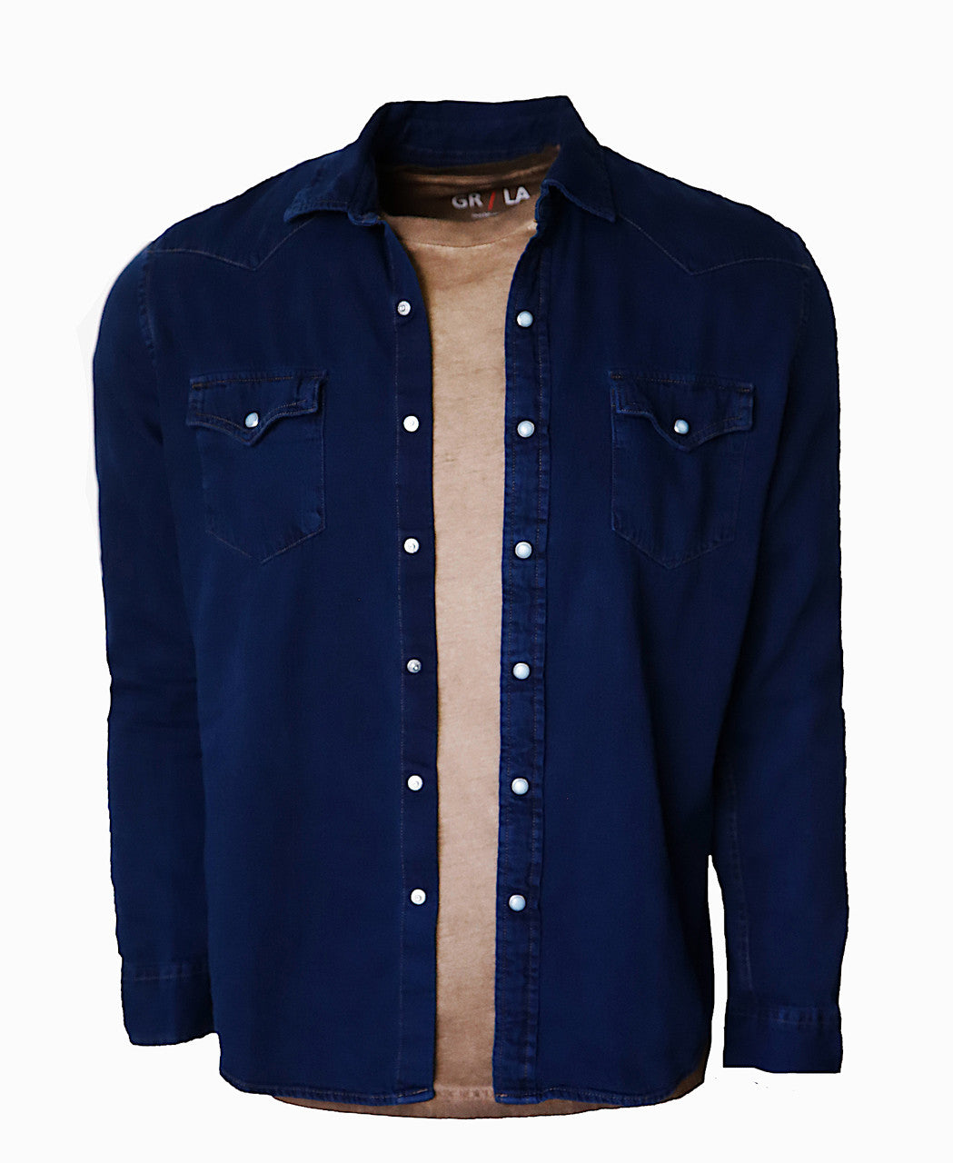 Georg Roth Los Angeles long sleeve button up Men Shirt Indigo Denim Washed Snap