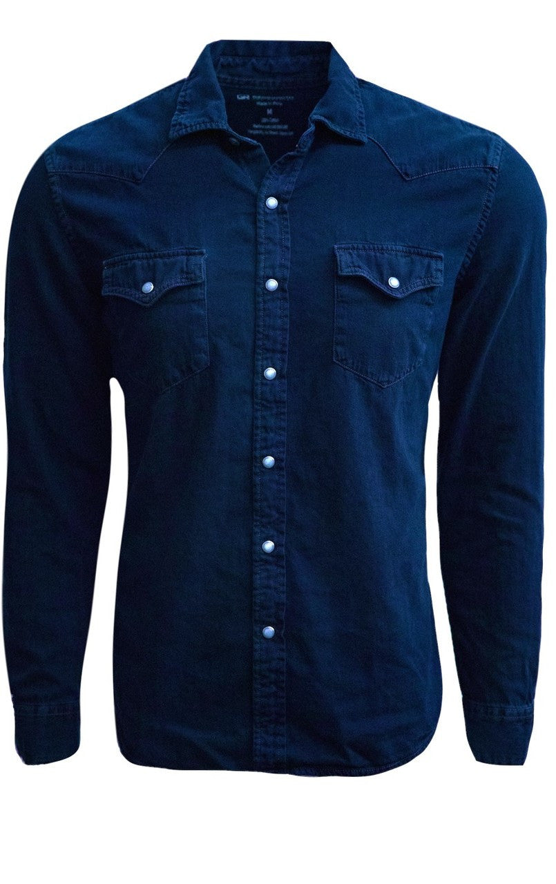 Georg Roth Los Angeles long sleeve button up Men Shirt Indigo Denim Washed Snap