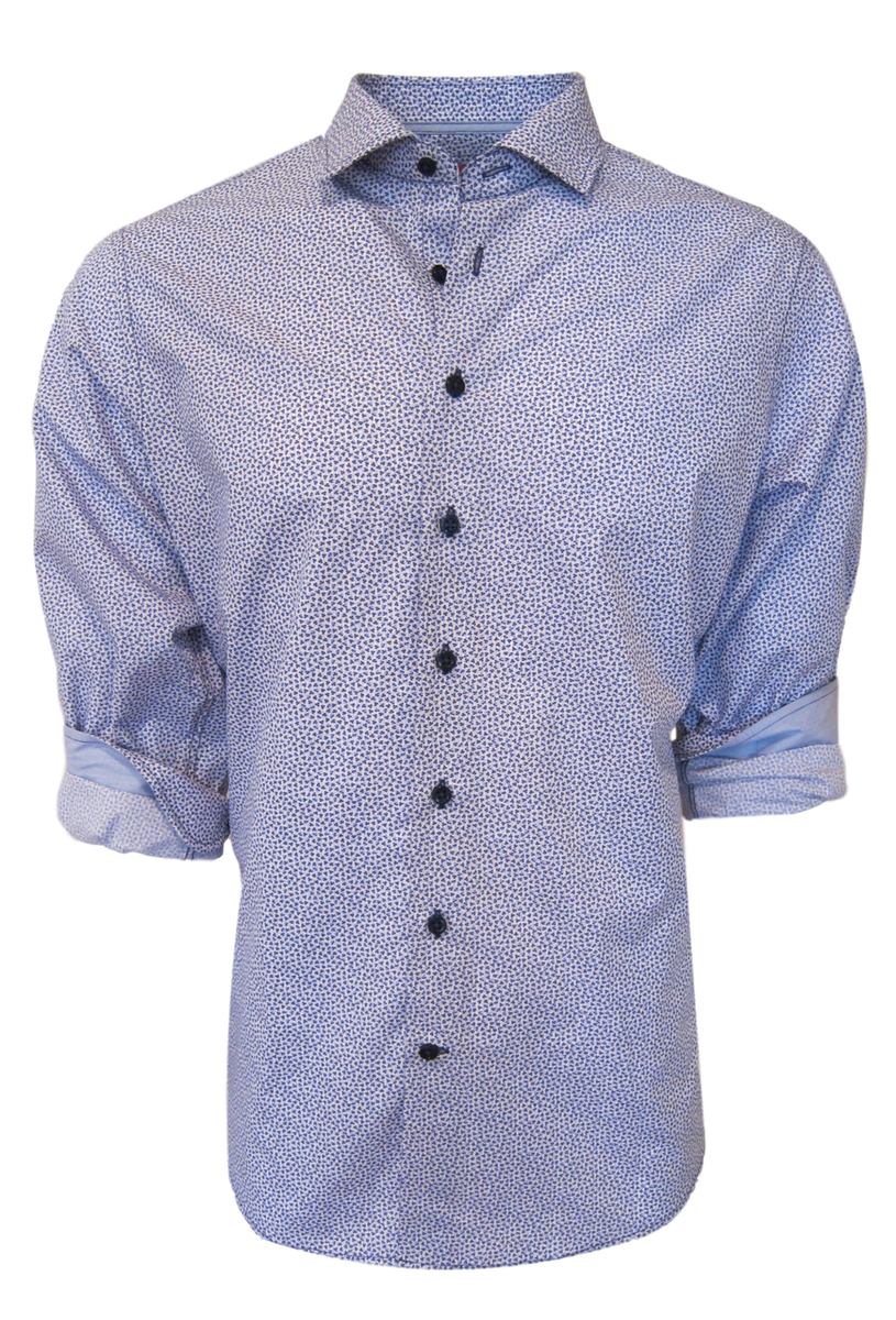 Georg Roth Los Angeles long sleeve button up Men Shirt Blue mini print
