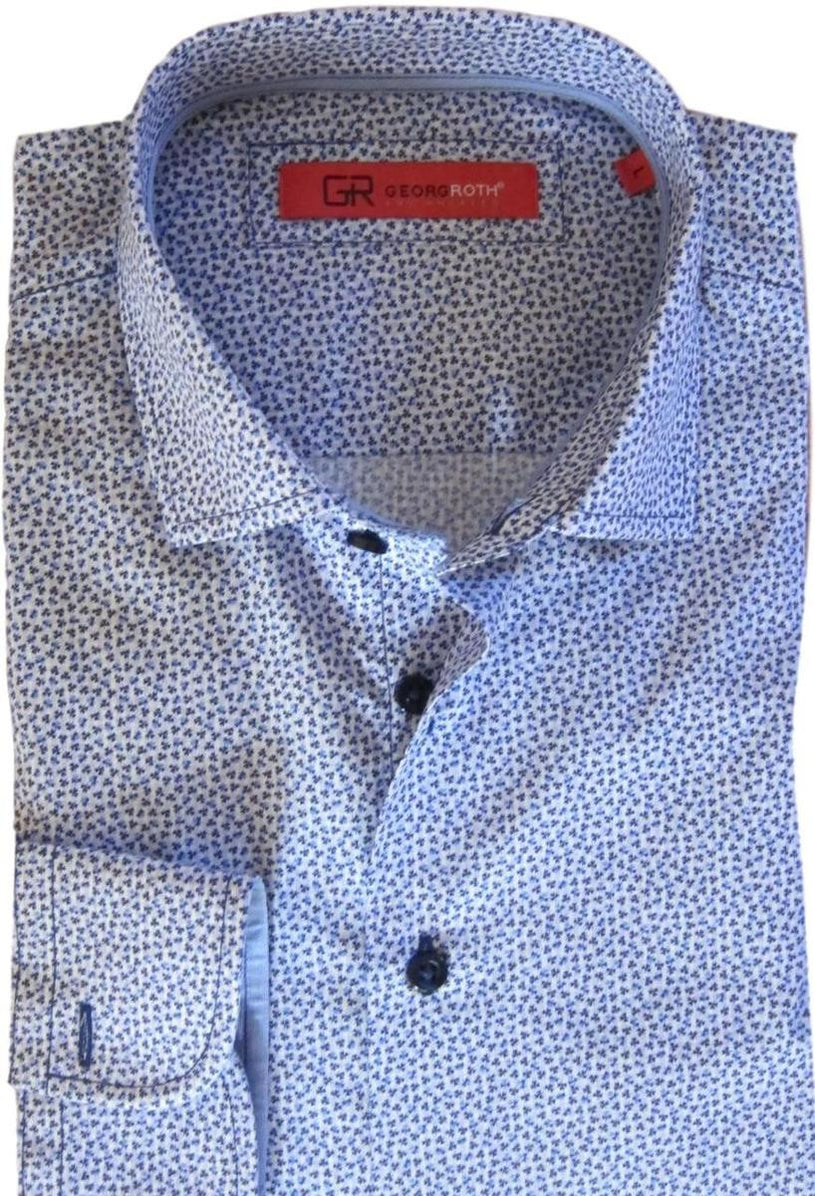 Georg Roth Los Angeles long sleeve button up Men Shirt Blue mini print