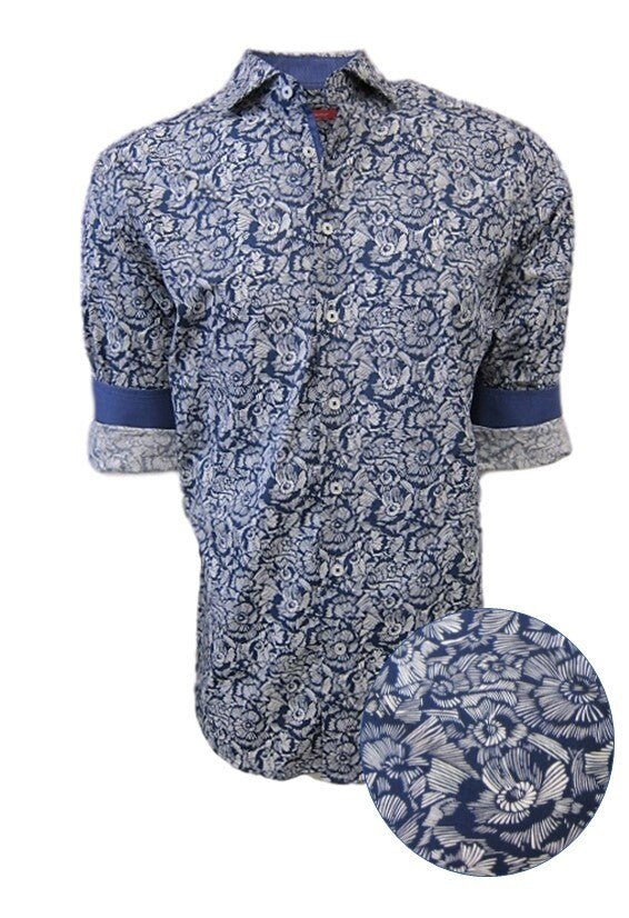 Georg Roth Los Angeles long sleeve button up Men Shirt blue flower print