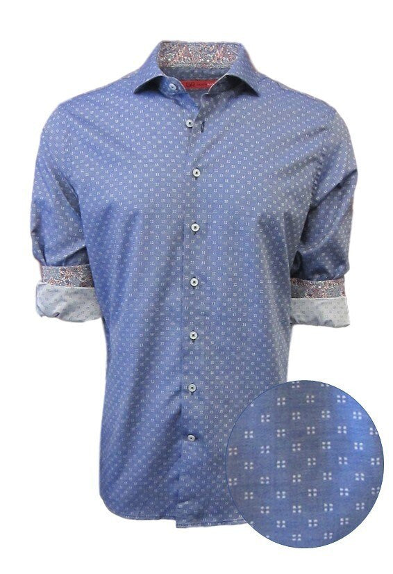 Georg Roth Los Angeles long sleeve button up Men Shirt blue mini print