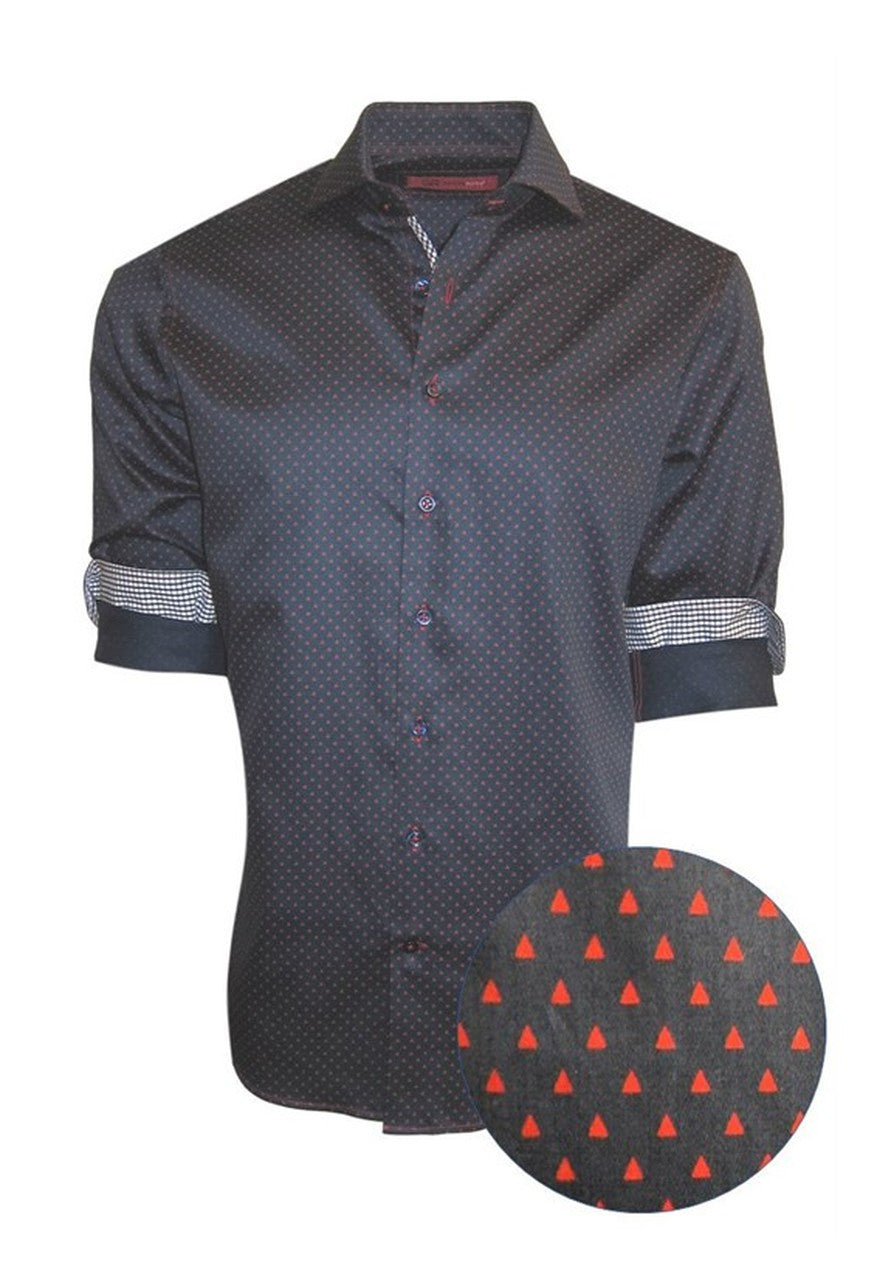 Richness and elegance describes this beautiful Navy &amp; Red cotton weave fabrication. A shirt to dress up, or go casual and roll the sleeves showing off the classic navy and white mini check inside the collar stand, front placket piping and cuffs.
Slightly tapered
Machine wash or dry clean

100 PIMA COTTON