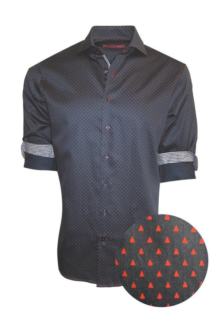 Richness and elegance describes this beautiful Navy &amp; Red cotton weave fabrication. A shirt to dress up, or go casual and roll the sleeves showing off the classic navy and white mini check inside the collar stand, front placket piping and cuffs.
Slightly tapered
Machine wash or dry clean

100 PIMA COTTON