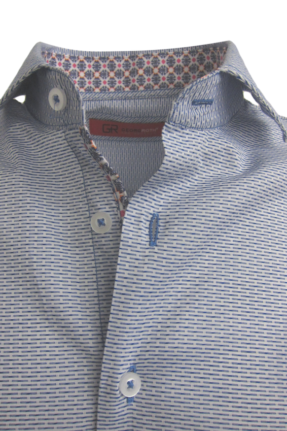 Georg Roth Los Angeles long sleeve button up Men Shirt blue tonal woven all over pattern 35004