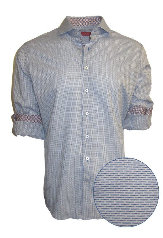 Georg Roth Los Angeles long sleeve button up Men Shirt blue tonal woven all over pattern 35004