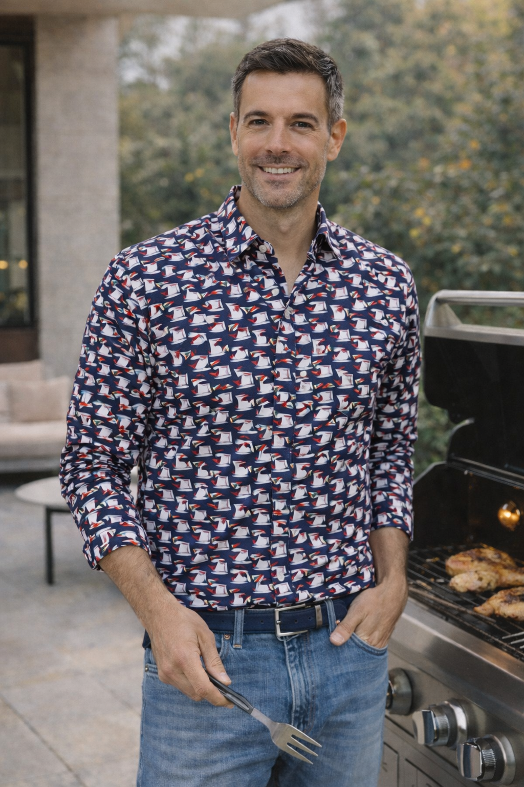 Georg Roth Los Angeles 37009 long sleeve button up Shirt Men Shirt Geo Print