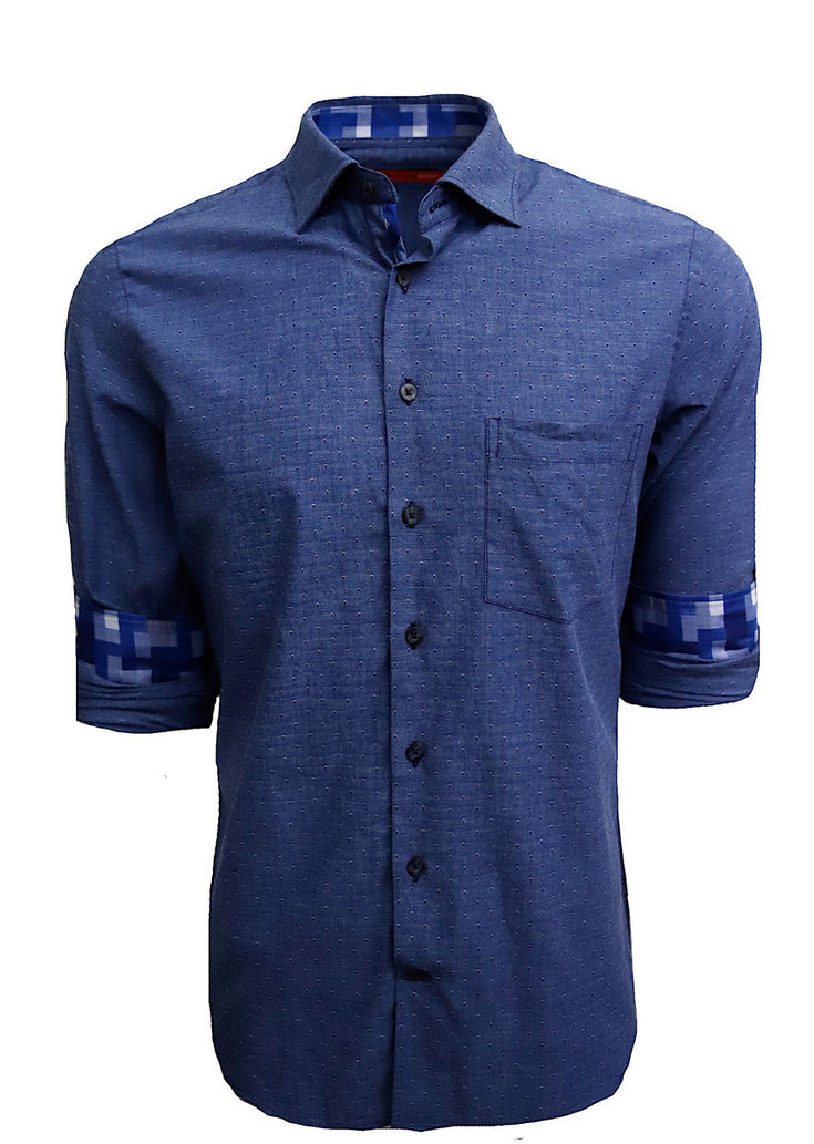 Georg Roth Los Angeles long sleeve button up Shirt blue color with mini tone on tone