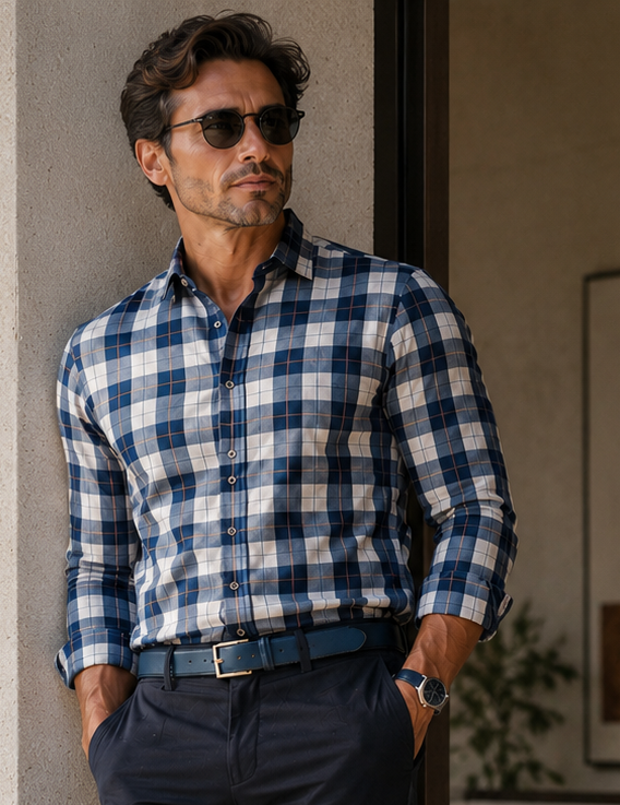 Georg Roth Los Angeles - 40023 Navy Royal Plaid Shirt