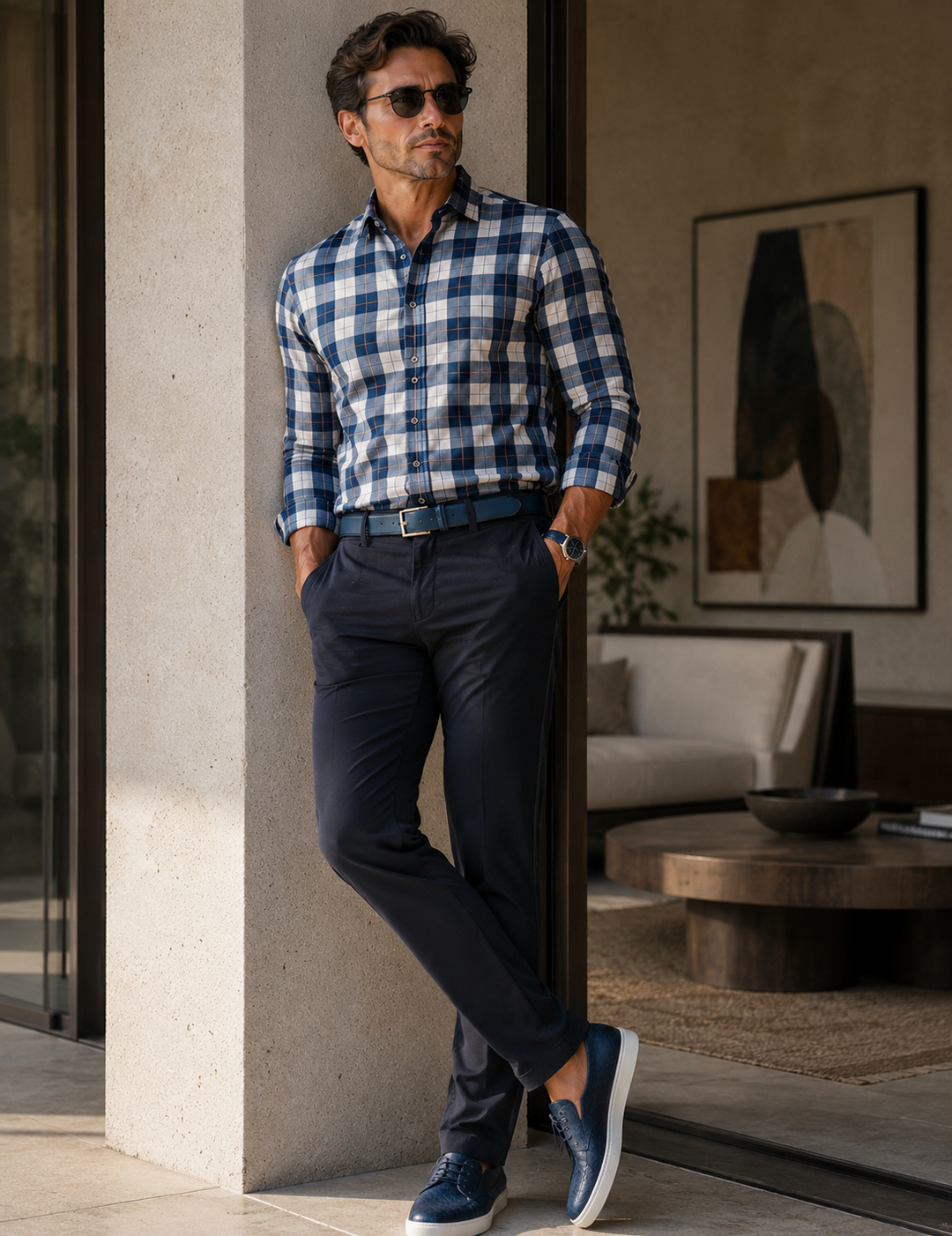 Georg Roth Los Angeles - 40023 Navy Royal Plaid Shirt