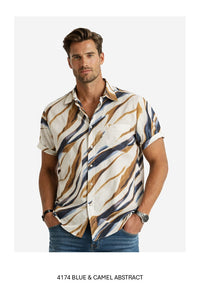 Georg Roth Los Angeles 4174 Short Sleeves Blue & Camel Abstract