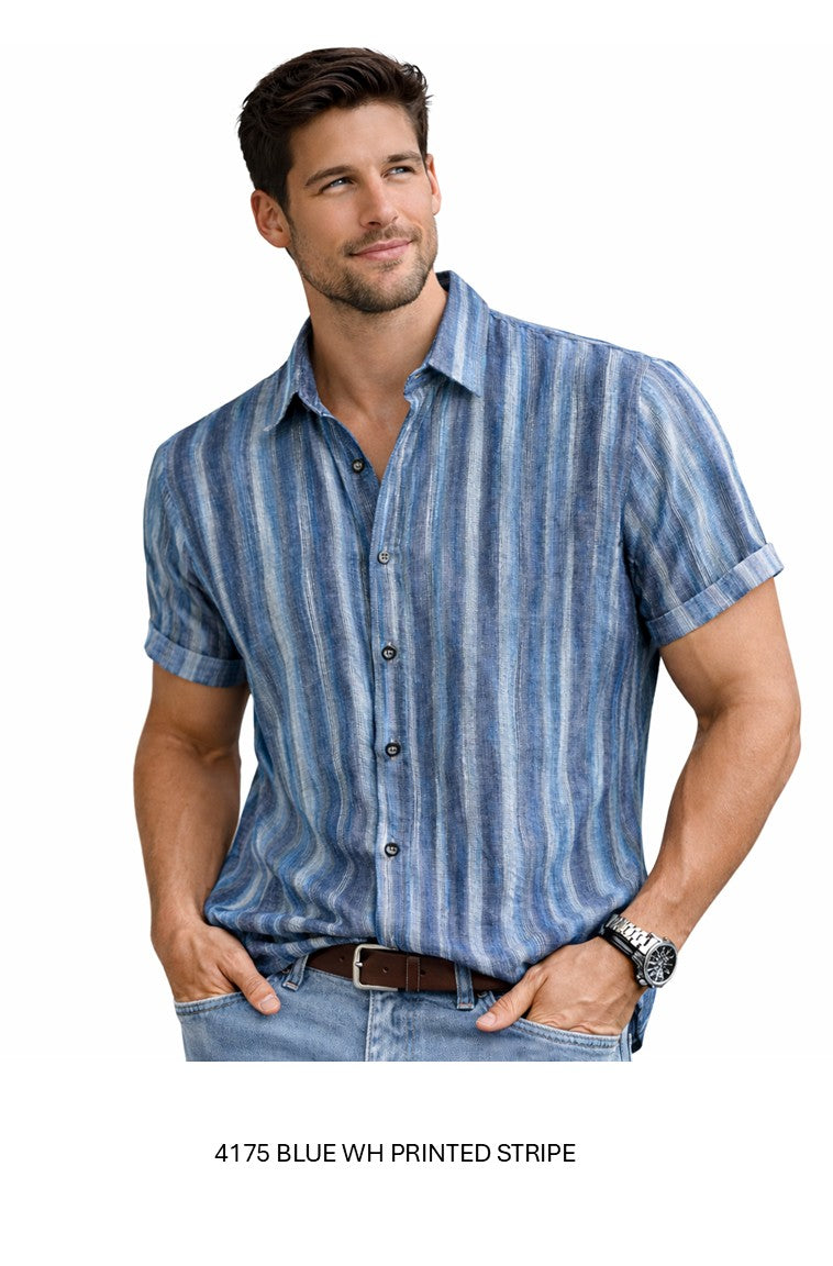 Georg Roth Los Angeles 4175 Short Sleeves Blue with Printed Stripe
