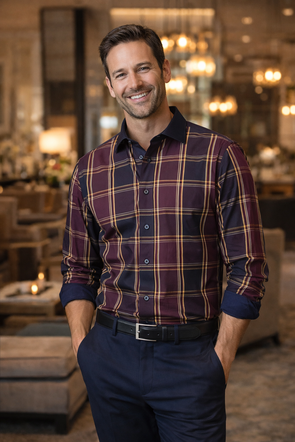 Georg Roth Los Angeles 8061 long sleeve button up Men Shirt caro pattern