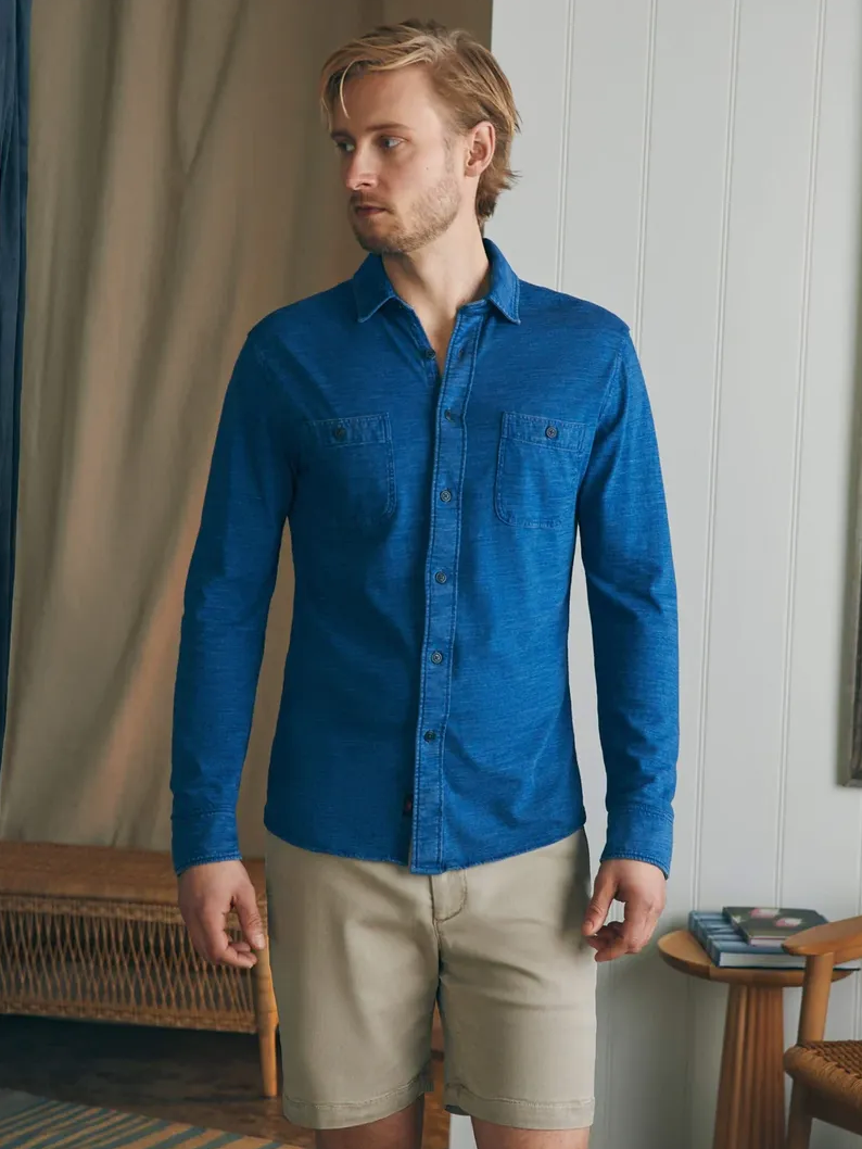Faherty Long-Sleeve Sunwashed Knit Shirt - Indigo