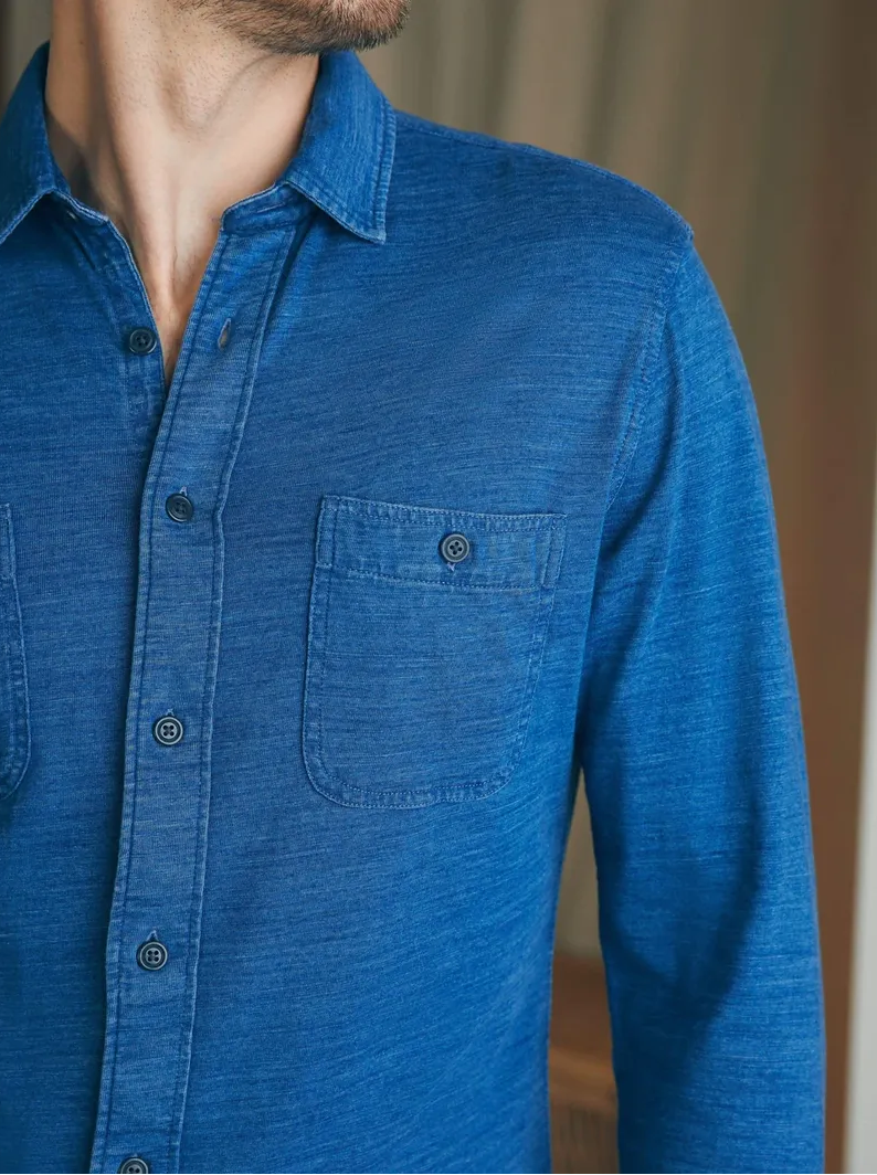 Faherty Long-Sleeve Sunwashed Knit Shirt - Indigo