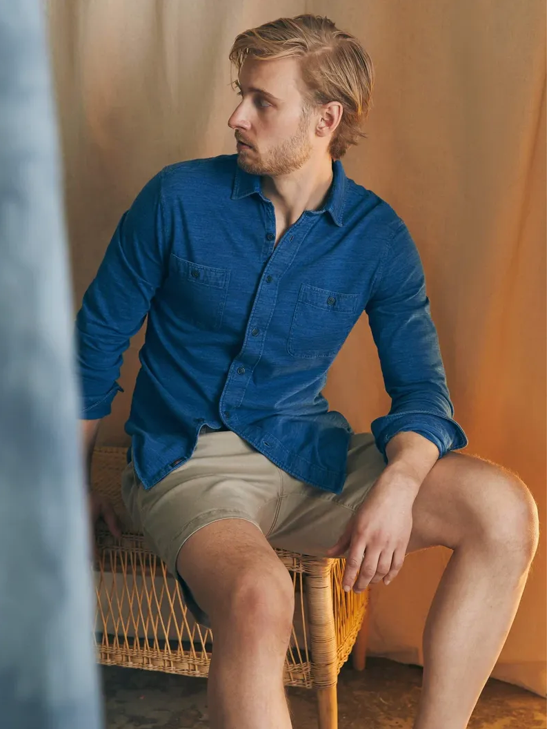 Faherty Long-Sleeve Sunwashed Knit Shirt - Indigo