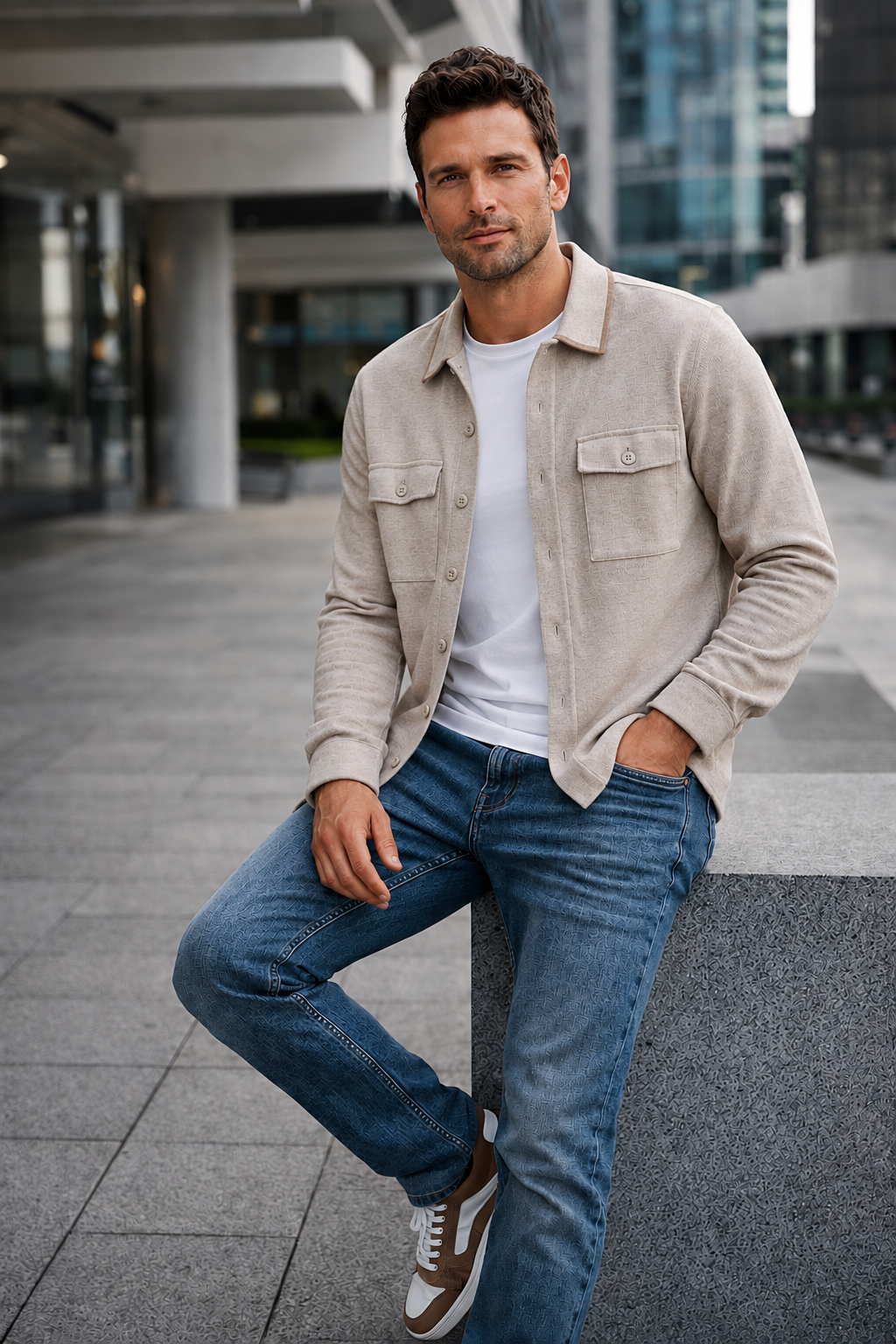 Fly3 MU-1030 Beige OVERSHIRT IN KNIT 70%CO 20%SE 10%WS