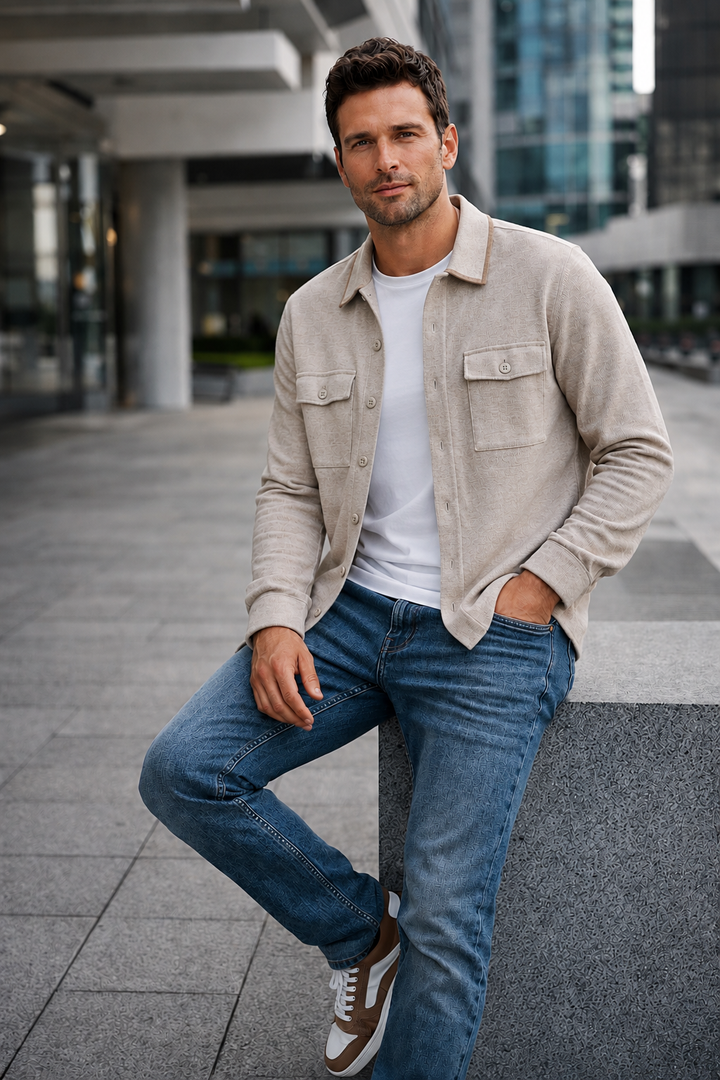 Fly3 MU-1030 Beige OVERSHIRT IN KNIT 70%CO 20%SE 10%WS