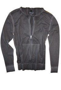 Your go to fashion full zip hoodie has arrived!
A Vintage washed black with a gray cast to pair with black, denim, whites and shorts. 
So easy in a soft buttery cotton,that you will just love the comfort and feel.
Pair it with any of our tees and enjoy the layered look of casual comfort.
100% Organic cotton
Hand or Machine wash cold and lay flat to dry (No bleach please)