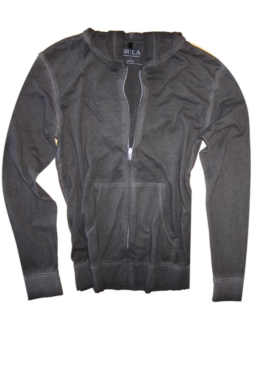 Your go to fashion full zip hoodie has arrived!
A Vintage washed black with a gray cast to pair with black, denim, whites and shorts. 
So easy in a soft buttery cotton,that you will just love the comfort and feel.
Pair it with any of our tees and enjoy the layered look of casual comfort.
100% Organic cotton
Hand or Machine wash cold and lay flat to dry (No bleach please)