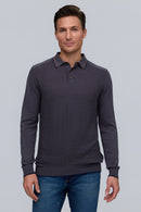 Raffi - Textured Knit Polo - Charcoal