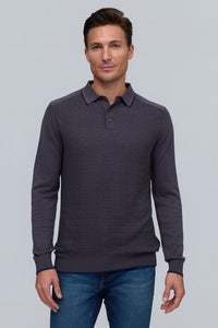 Raffi - Textured Knit Polo - Charcoal