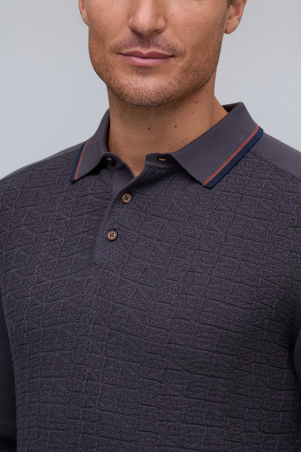 Raffi - Textured Knit Polo - Charcoal