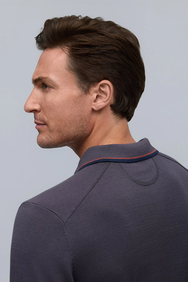 Raffi - Textured Knit Polo - Charcoal