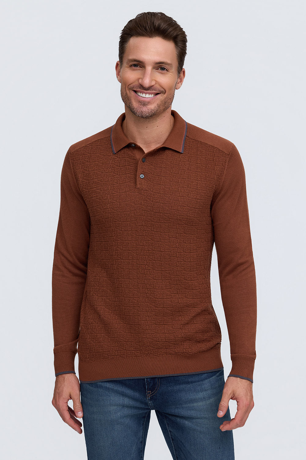 Raffi - Textured Knit Polo - Cognac