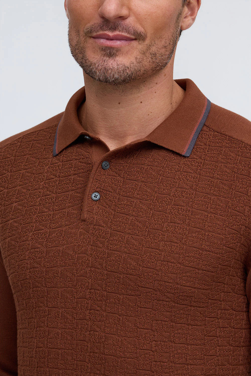 Raffi - Textured Knit Polo - Cognac