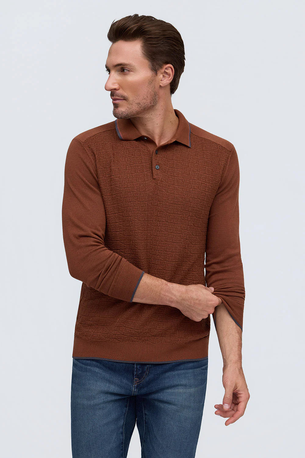 Raffi - Textured Knit Polo - Cognac