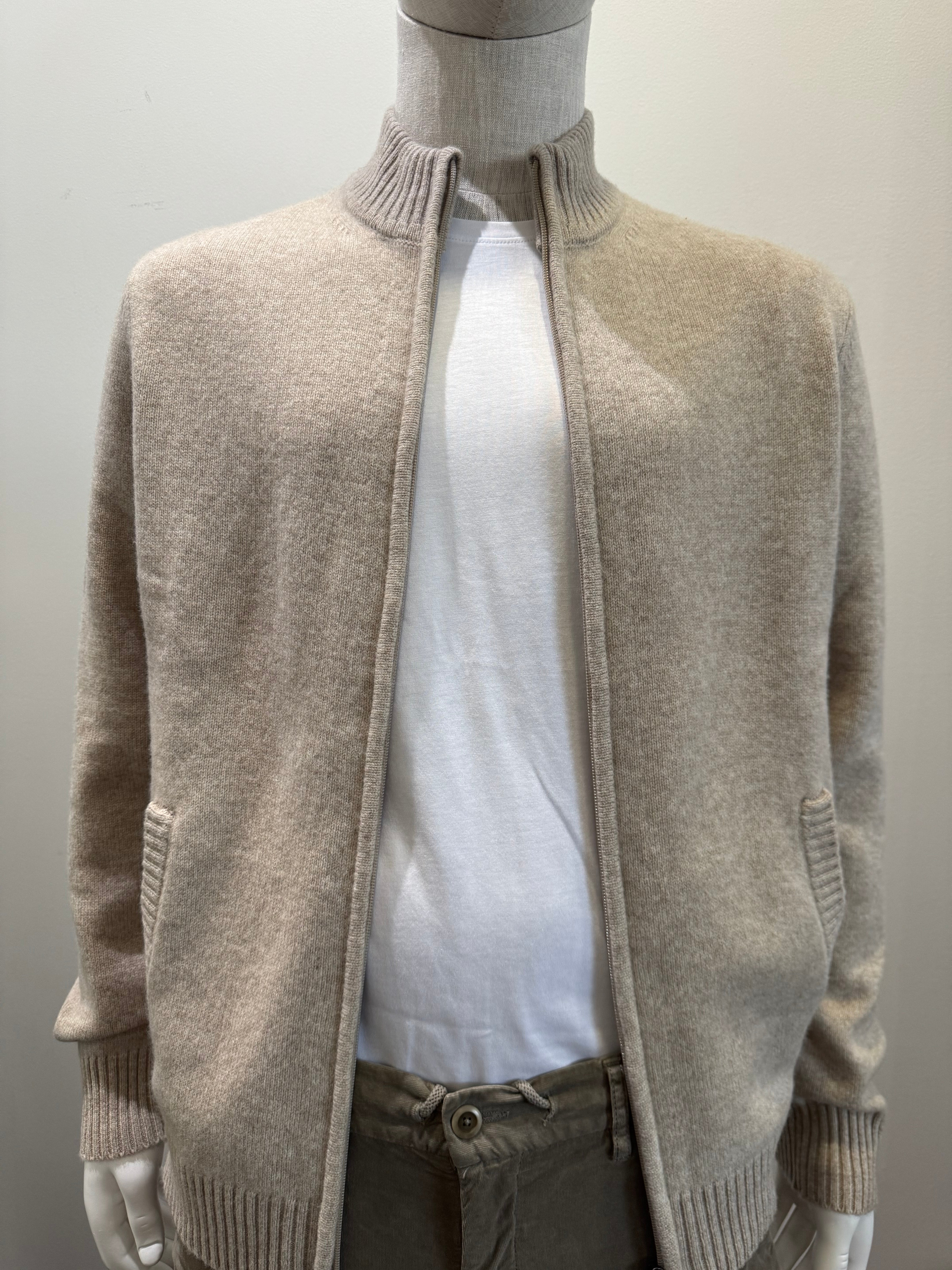 PYA - Merino Wool Blend Zip Up - Cashew