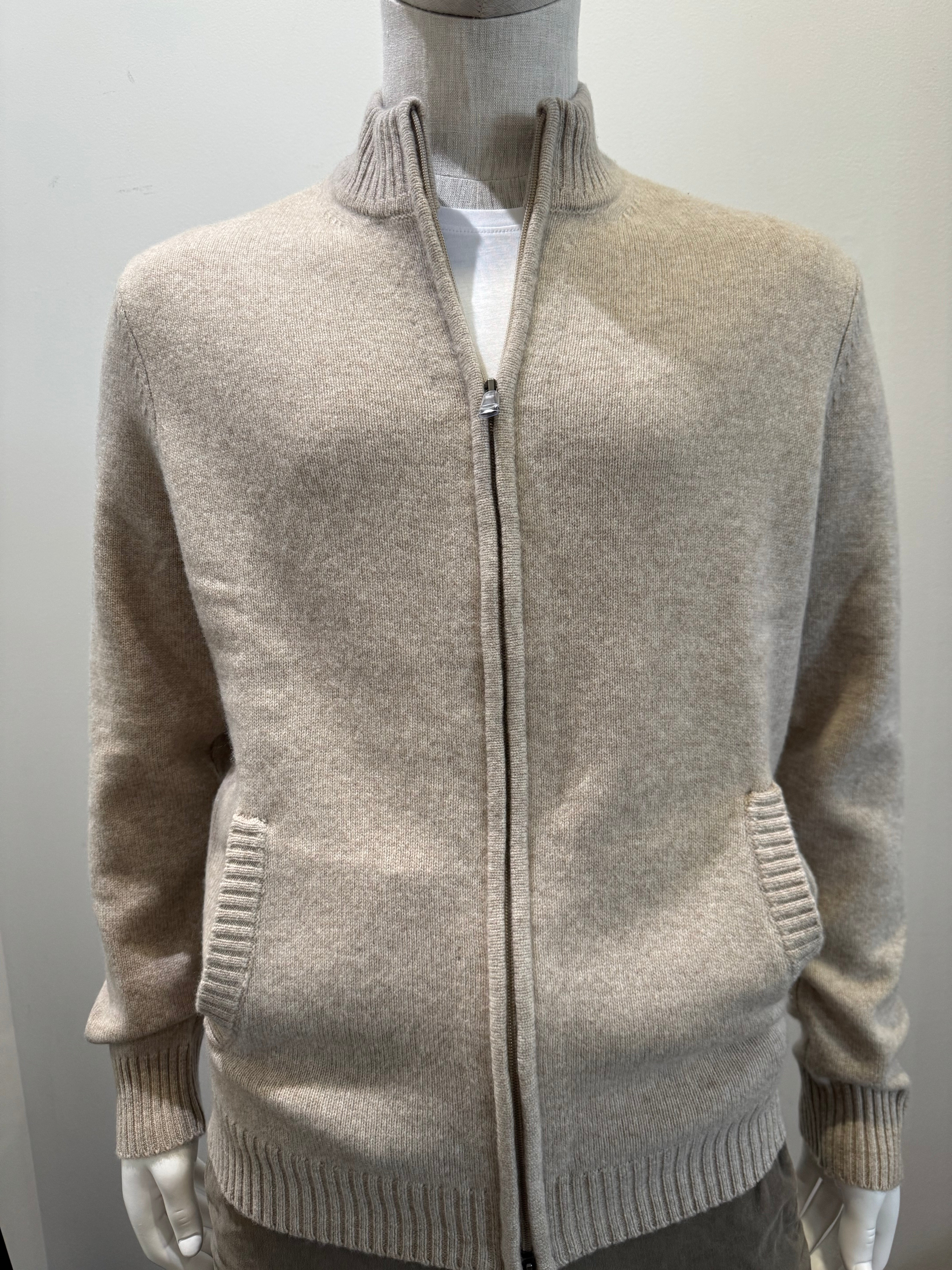 PYA - Merino Wool Blend Zip Up - Cashew