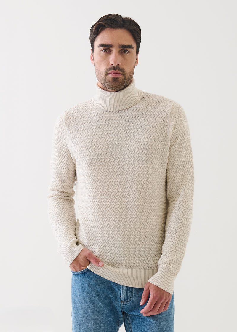Patrick Assaraf - Merino Textured Turtleneck - Latte