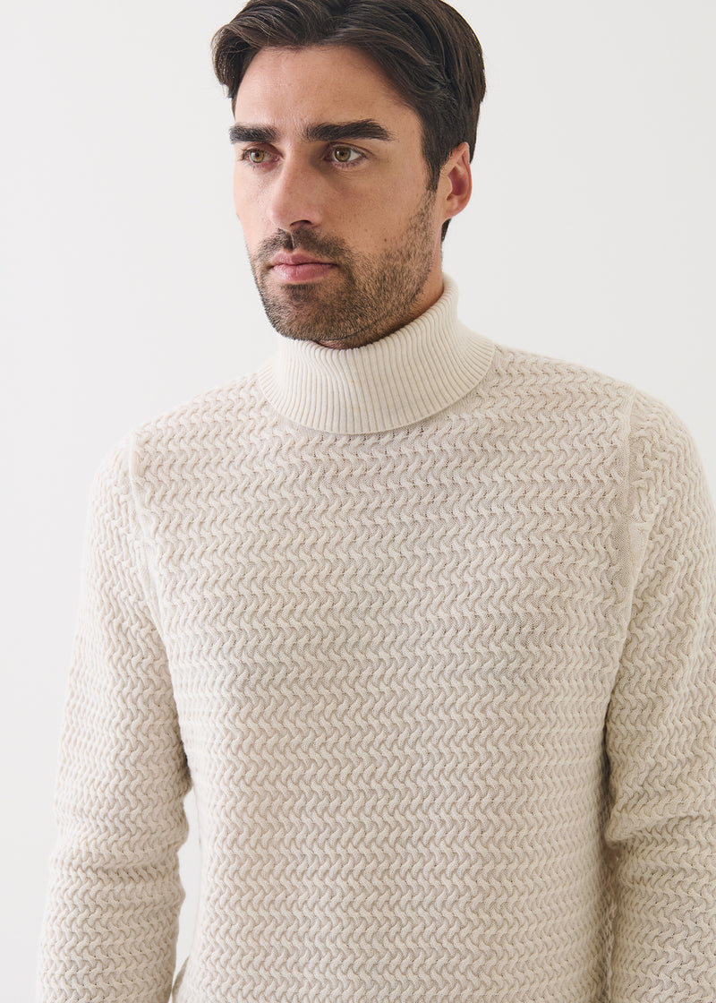 Patrick Assaraf - Merino Textured Turtleneck - Latte