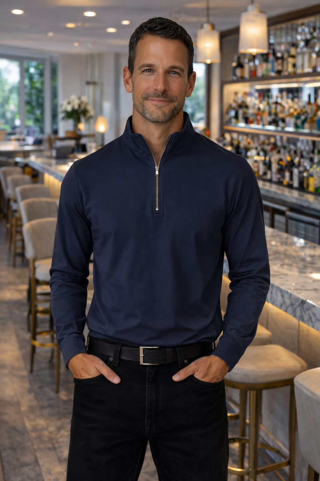 Georg Roth Los Angeles - Luxury Long Sleeves Quarter Zip Pima PLSQZ-5020 Navy