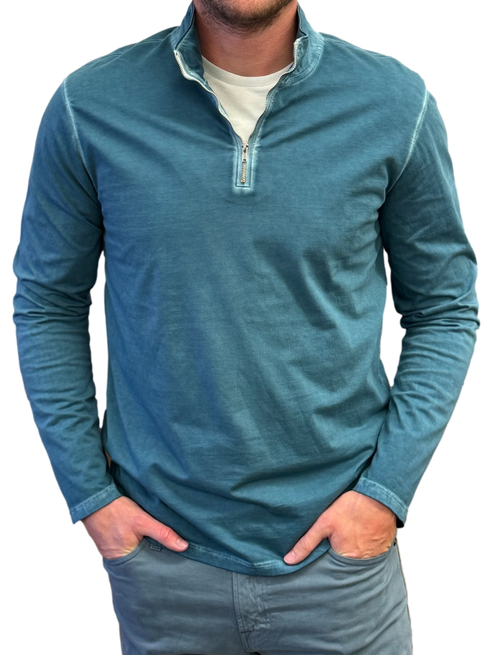 Georg Roth Los Angeles - Luxury Long Sleeves Quarter Zip Pima PLSQZ-5220	TEAL