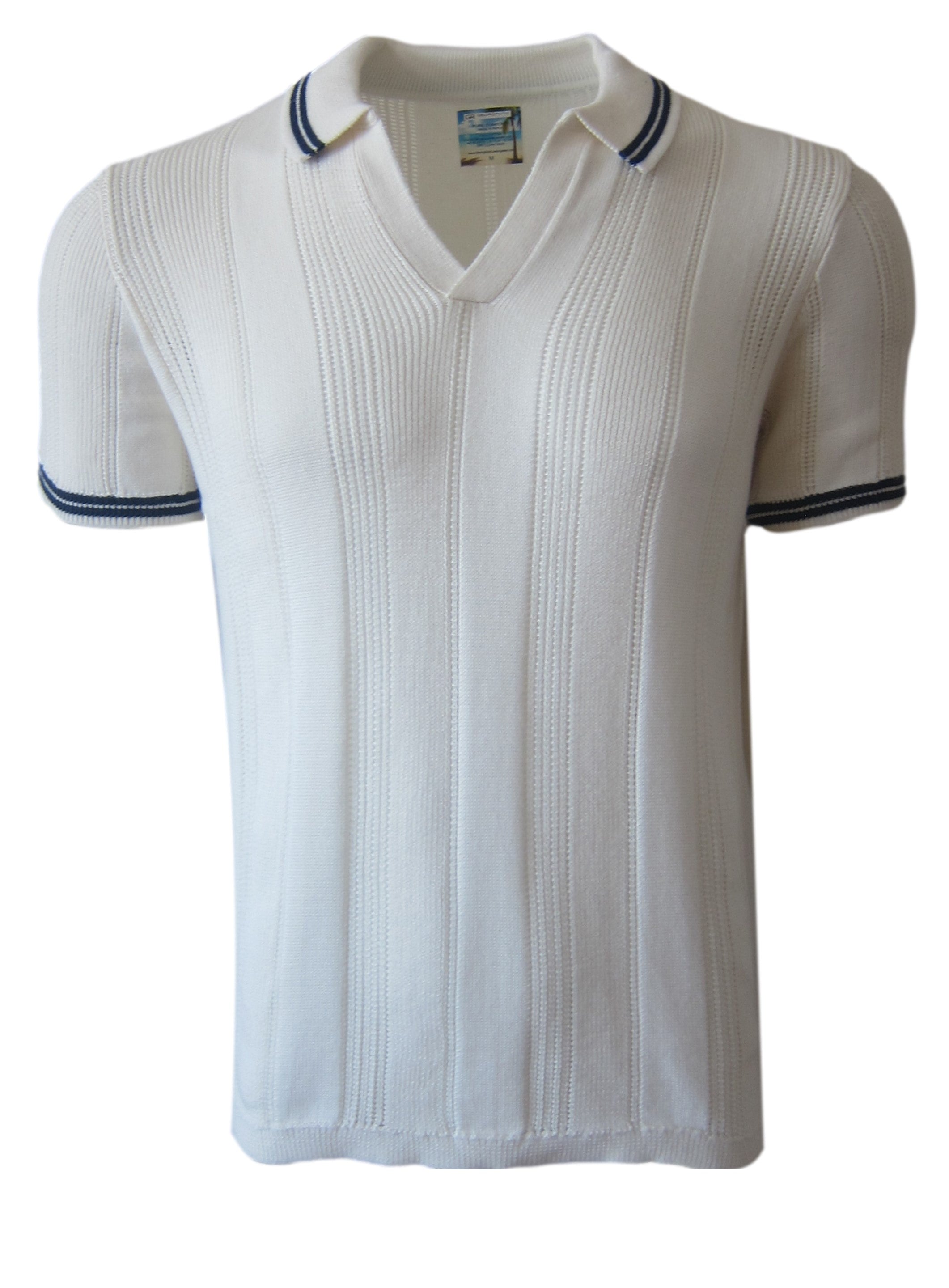GEORG ROTH LOS ANGELES - Knitted Johnny Collar Polo POK-1238 Cream/Navy