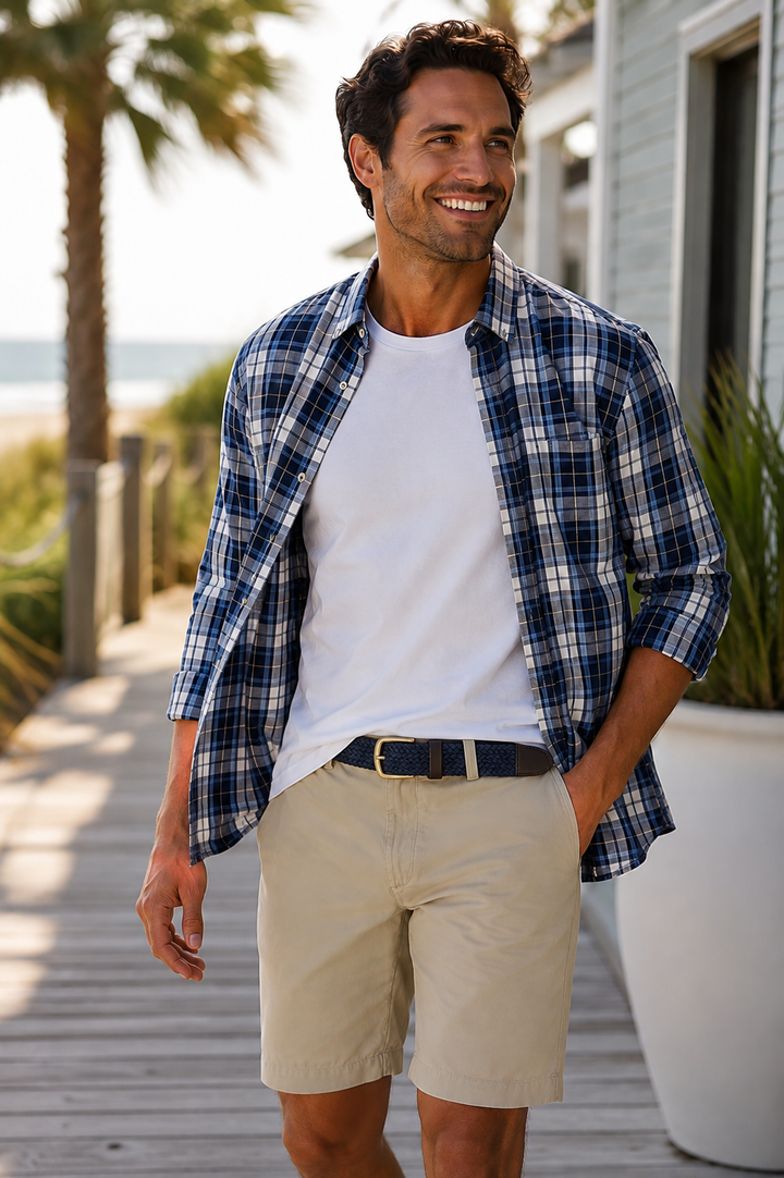 MENS CHINO SHORTS W/ STRETCH-Cement-SHS-1555-Inseam 9"