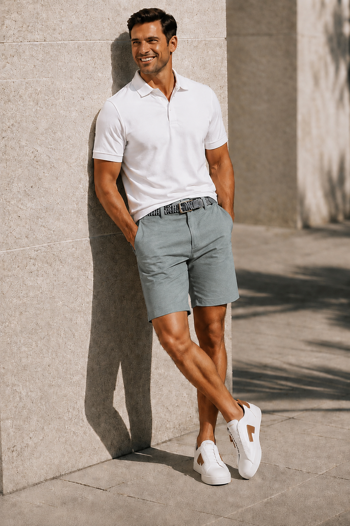 MENS OXFORD STRETCH SHORTS SH-5017-7" INSEAM Med Blue