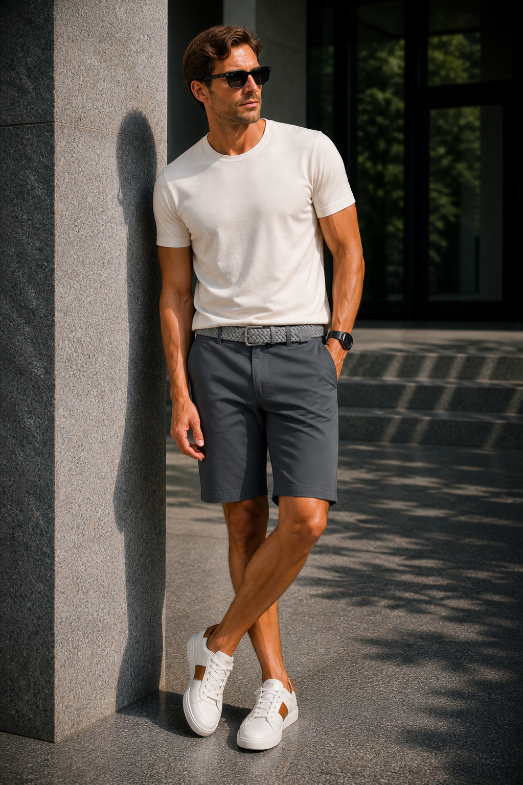 MENS CHINO SHORTS W/ STRETCH-GRANITE-SH-7037-INSEAM 11"